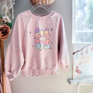 Lil Sis Whimsical Script Slouchy Oversized Pastel Sweatshirt Sibling Love